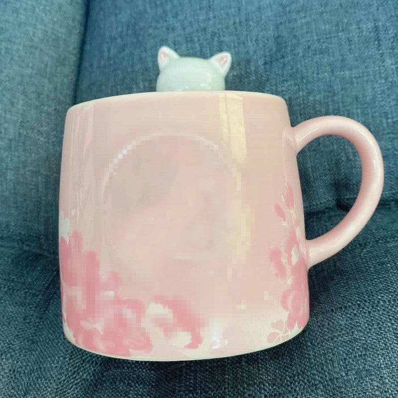 Purple Cherry Blossom Viewing Cat Mug Ceramic Mug