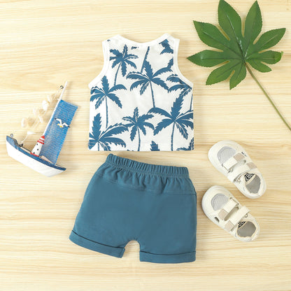 Spring Leisure Printed Vest Shorts Set