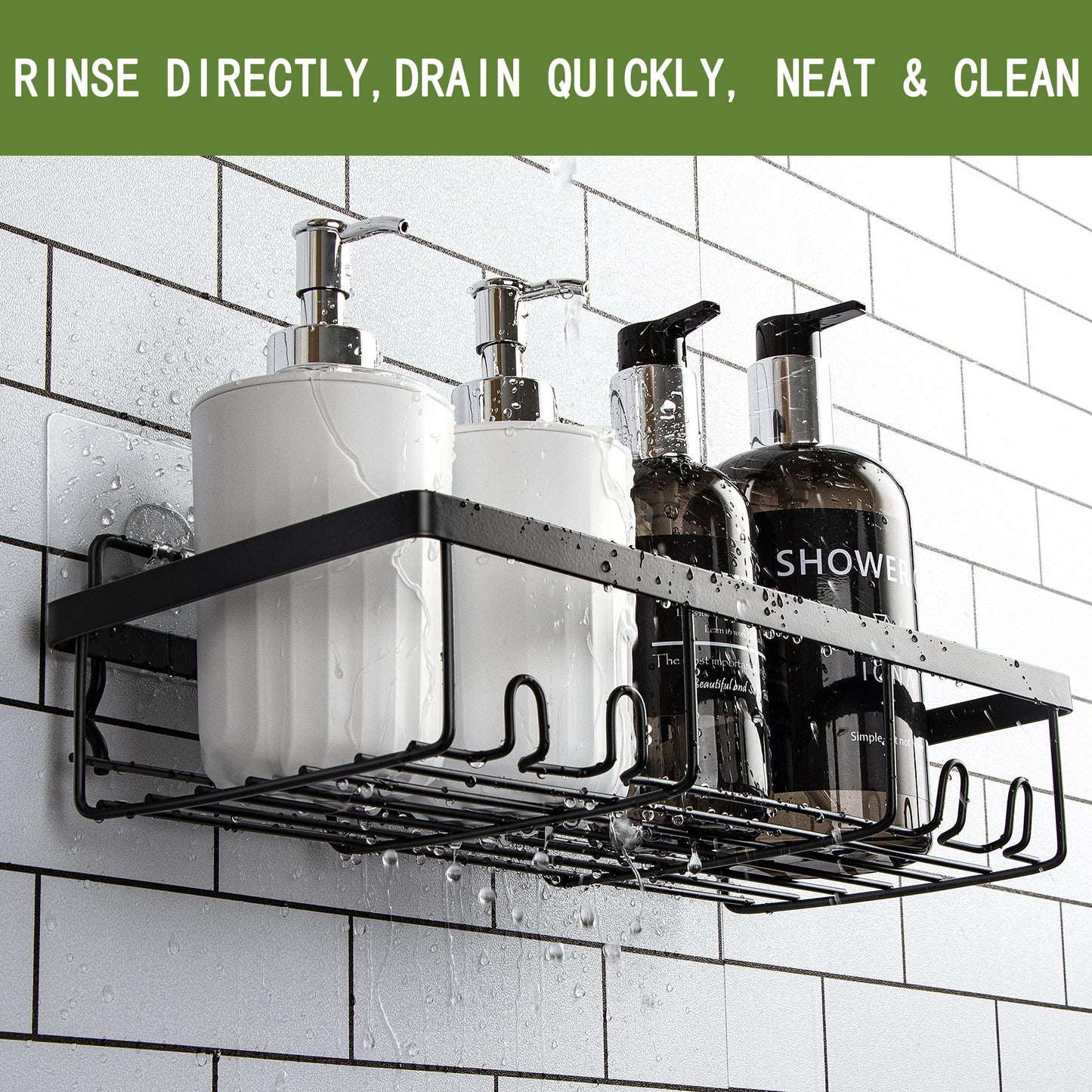 Heavy-duty Wall-mounted Shower Shelf Storage Accessories, Including Soap Dish And Toothbrush Holder, Suitable For Bathroom, Home And Kitchen, Black