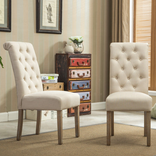 Habit Solid Wood Tufted Parsons Dining Chair, Set Of 2, Tan