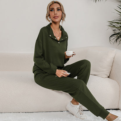 Leisure Sports Suit Solid Color Sweater Two Piece Set