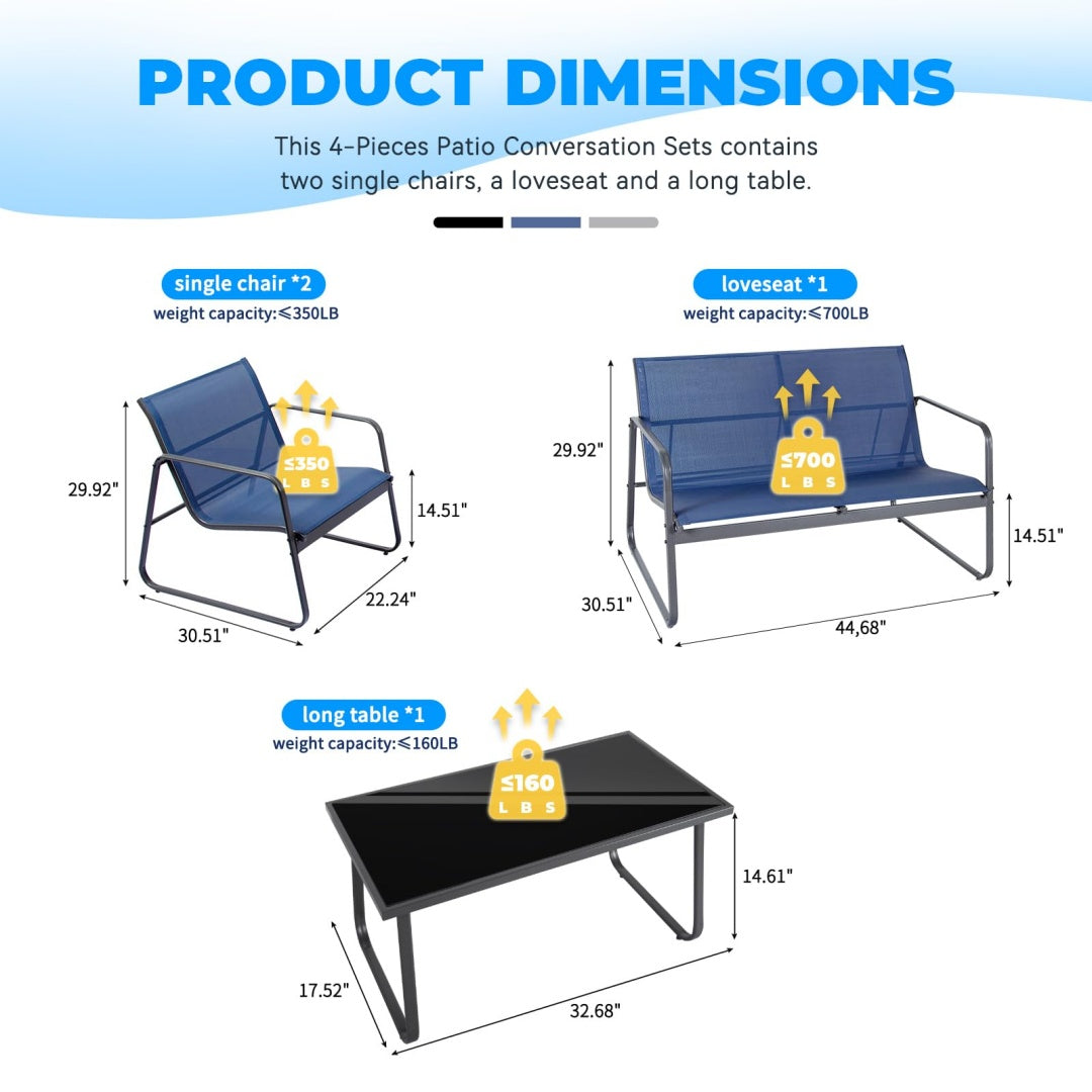 Courtyard Furniture Set, Outdoor Courtyard Furniture Reception Set With Table---4 Black
