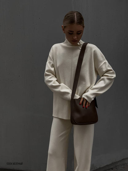 Autumn And Winter Leisure Loose And Irregular Split Top Wide Leg Pants Two-piece Set
