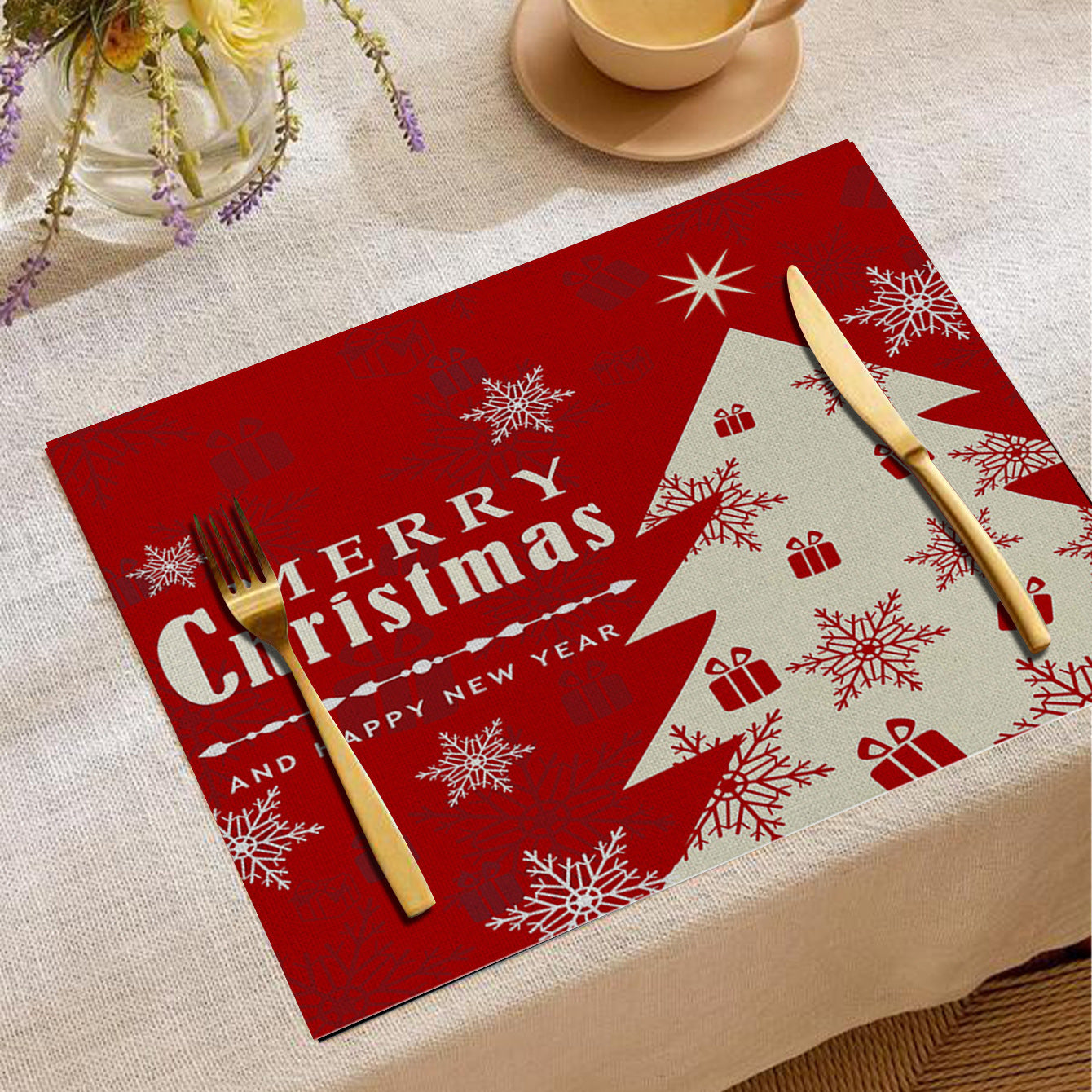 Christmas Digital Printing Placemat Linen Insulation Antifouling Decoration