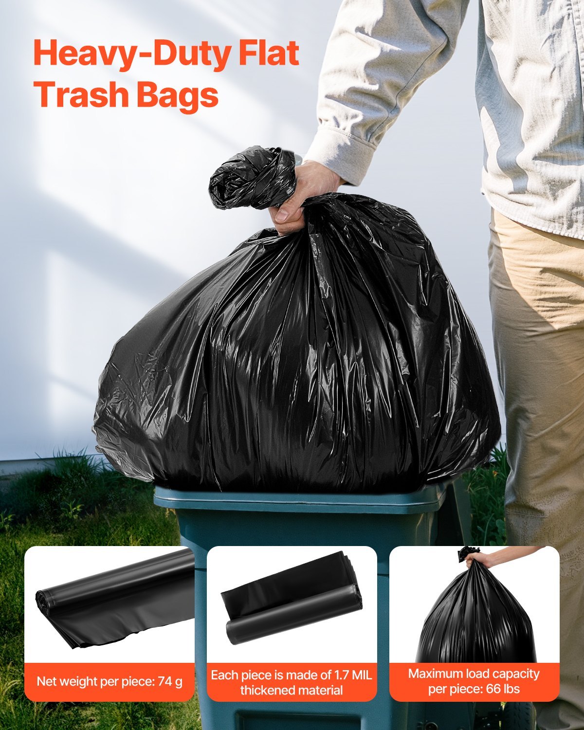 Contractor Trash Bags, 40-45 Gallon Heavy Duty Contractor Trash Bags, 1.7 MIL Thick Large Black Industrial Garbage Bag, Big Garbage Bag  , For Commercial, Household And Industrial Use