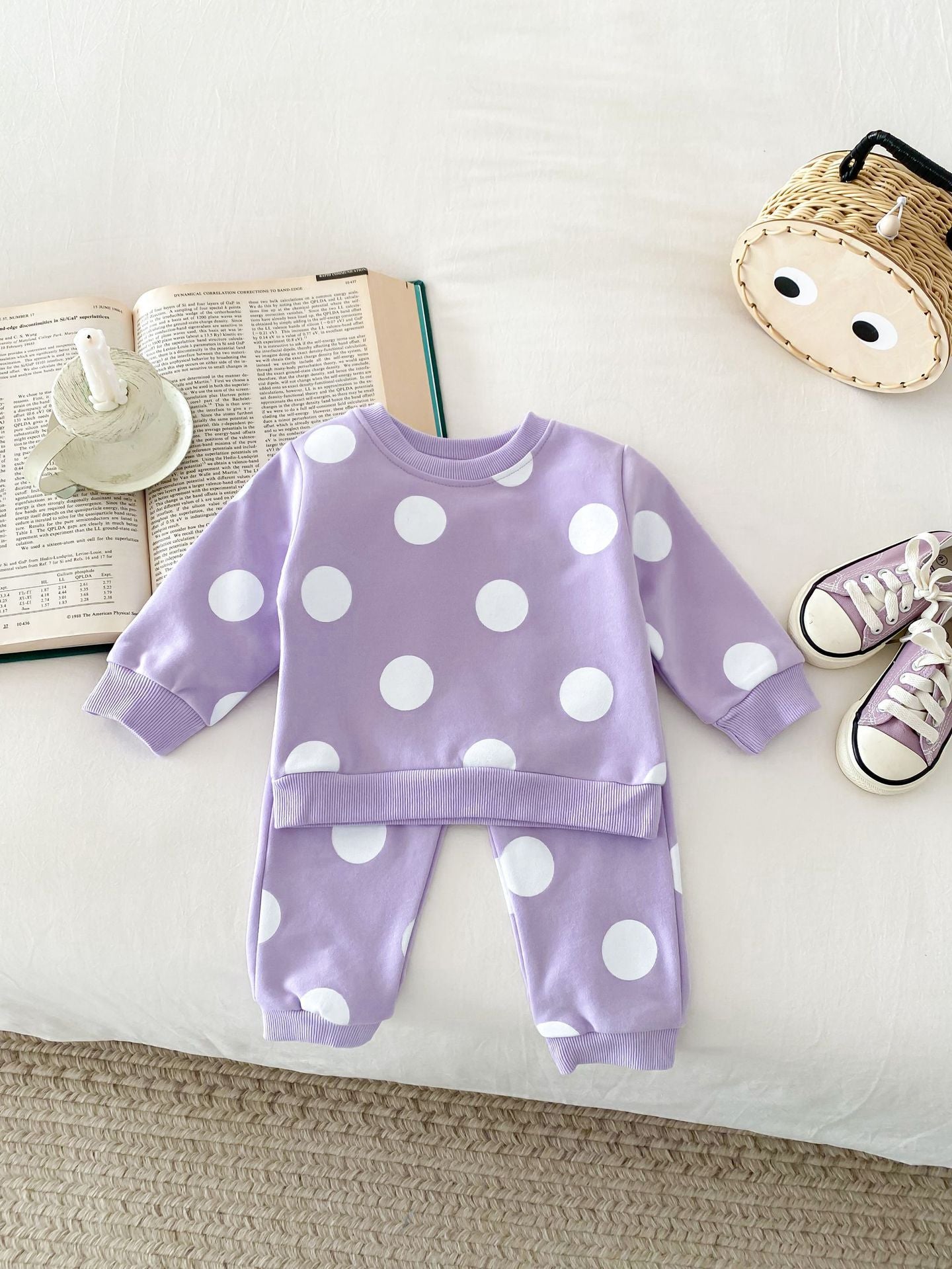 Cute Polka Dot Sweatshirt And Sweatpants Suit Leisure Sports Two-piece Set