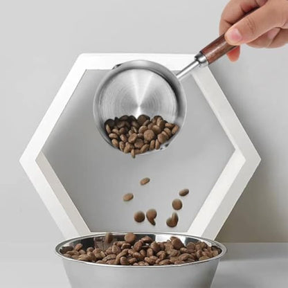 Dog Food Scoop 304 Stainless Steel Pet Food Scoop Measuring Cup With Wooden Handle