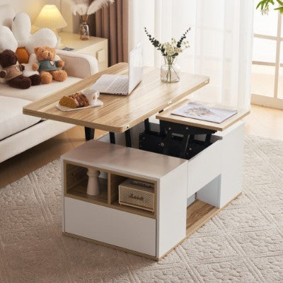 Grey Coffee Table With Storage, Lift Up Coffee Table For Living Room, Coffee Table With 2 Drawers Lift-Top Sofa End Tea Tables For Living Room Furniture