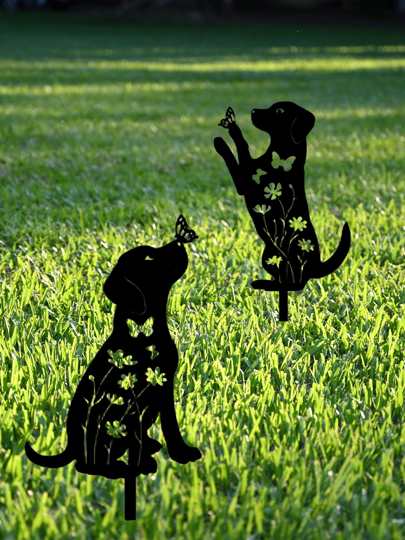 2pcs Metal Dog Garden Decor,Adorable Puppy Silhouette Stakes Decorative Outdoor