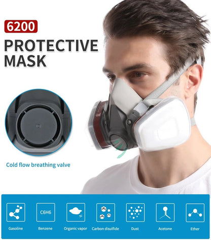 Original 6200 Reusable Respirator Half Face Cover Gas Mask With Fog-proof Glasses For Painting Spray Polishing Work Safety Smoke