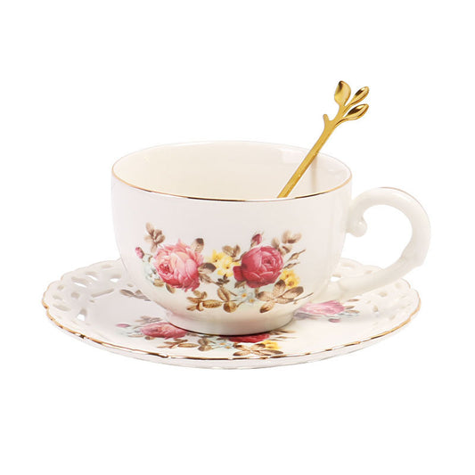 European Style Floral Coffee Cup Set Cup And Saucer Ceramic