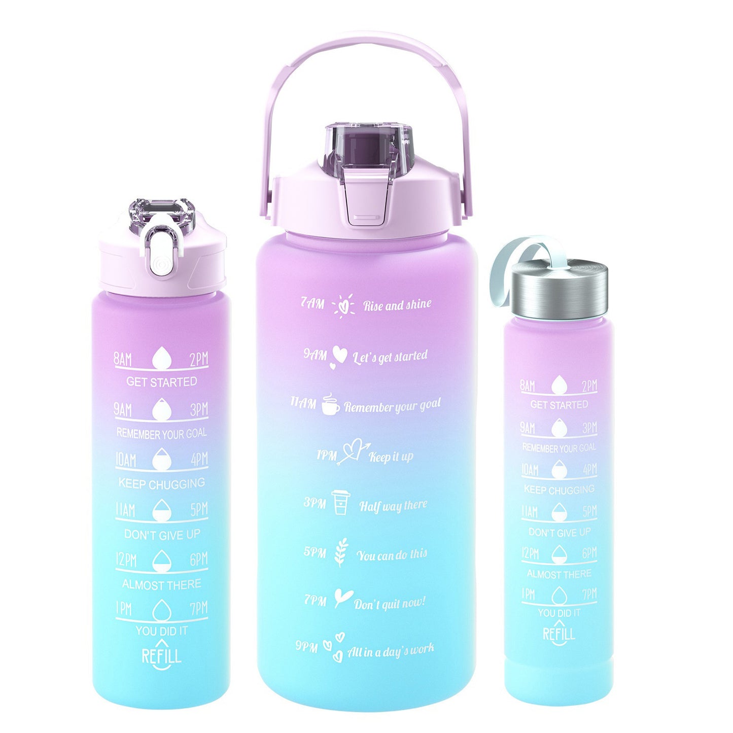 Large Capacity Cup With Straw Sports Outdoor Gradient Frosted TRITAN Cup Three-piece Set