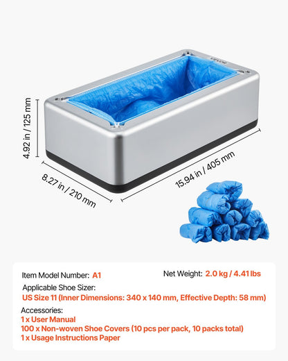 Shoe Cover Dispenser Fits Up To US 11 With Disposable Plastic Covers