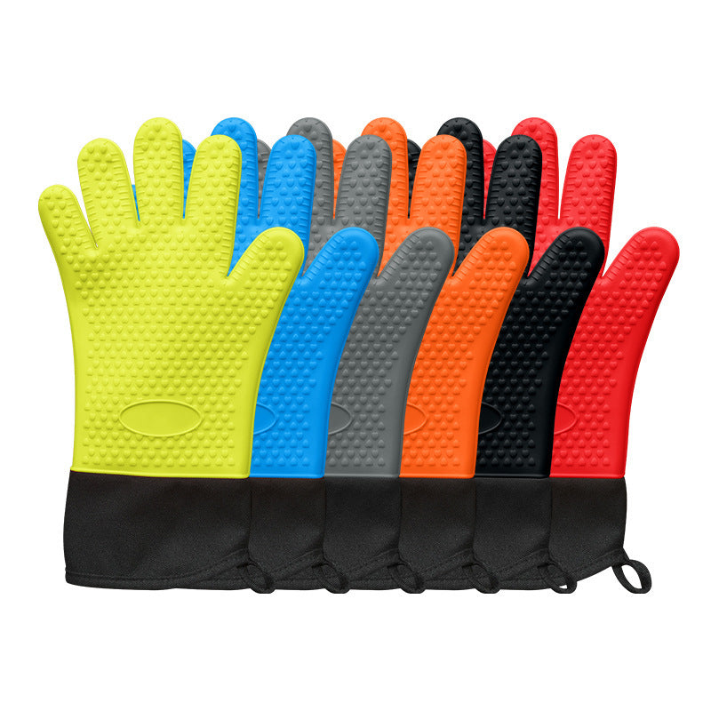 Silicone Gloves Kitchen Baking Insulation Five Fingers Cotton Thickened Microwave Oven