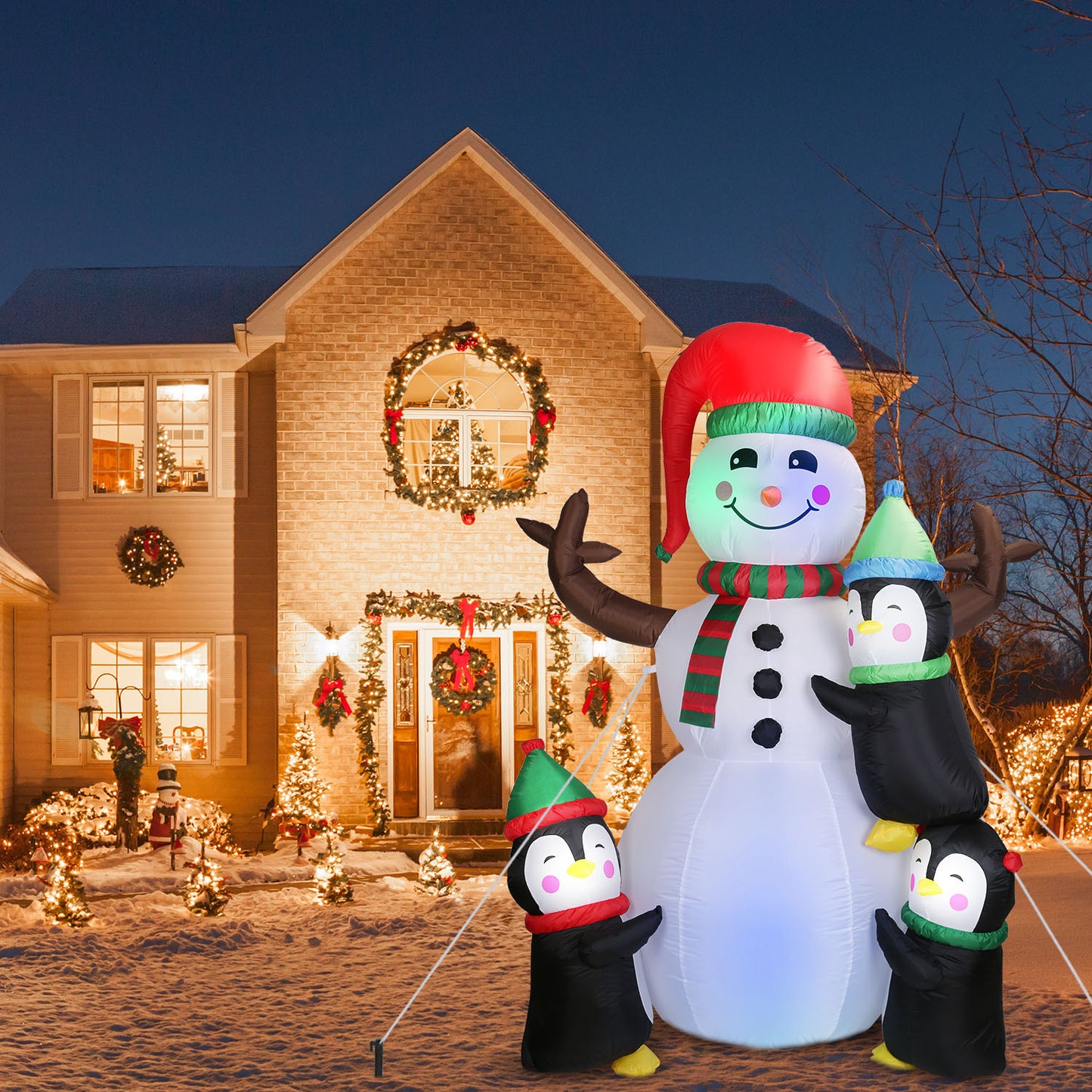 1Pc 5.9FT Christmas Inflatable Outdoor Decoration Snowman Penguin Blow Up Yard Decoration With LED Light Built-in Air Blower For Winter Holiday Xmas Garden