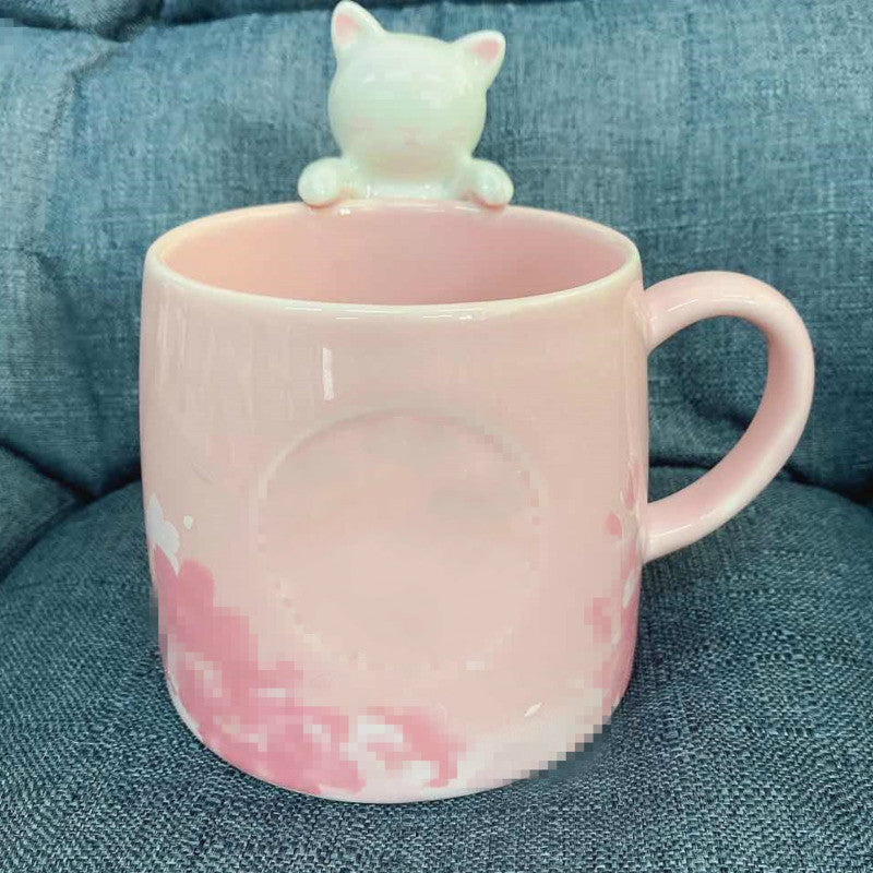 Purple Cherry Blossom Viewing Cat Mug Ceramic Mug