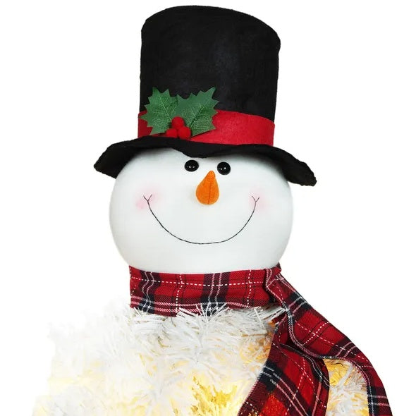 4FT Snowman Shaped Christmas Tree With Pre-Lit LED Lights, Holiday Decoration