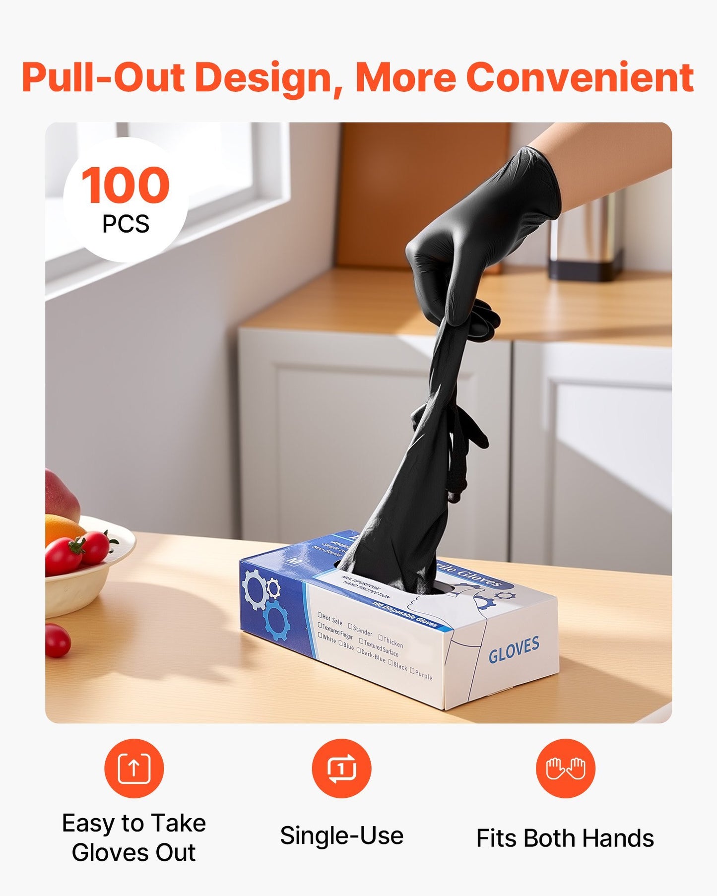 Black Nitrile Disposable Gloves 4.5 Mil Latex & Powder-Free 100 Count Size M