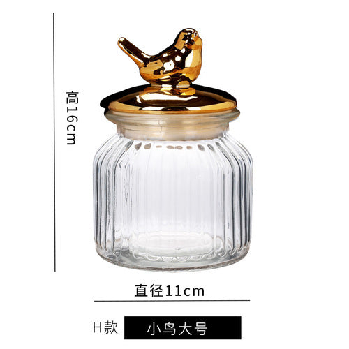 Modern Transparent Glass Sealed Jar Storage With Lid Golden Animal Decoration Candy Bottle Tea Box Kitchen Utensils
