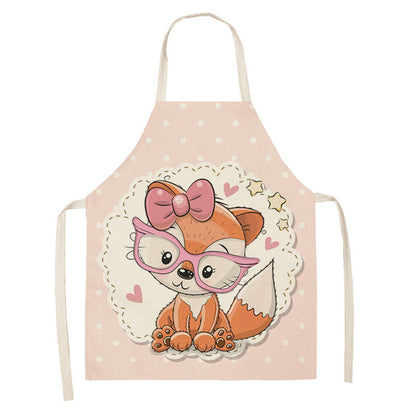 Kawaii Rainbow Fox Printed Cotton Linen Kitchen Apron