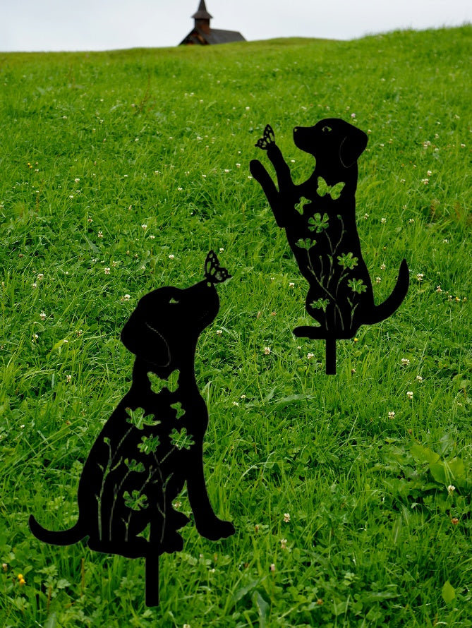 2pcs Metal Dog Garden Decor,Adorable Puppy Silhouette Stakes Decorative Outdoor