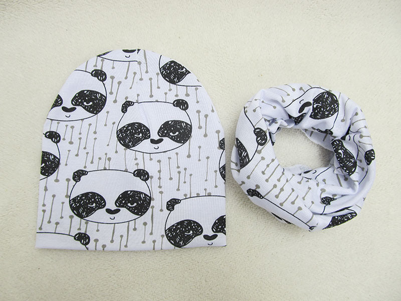 Children's Pullover Hat Animal Print Hat Scarf Two-piece Set