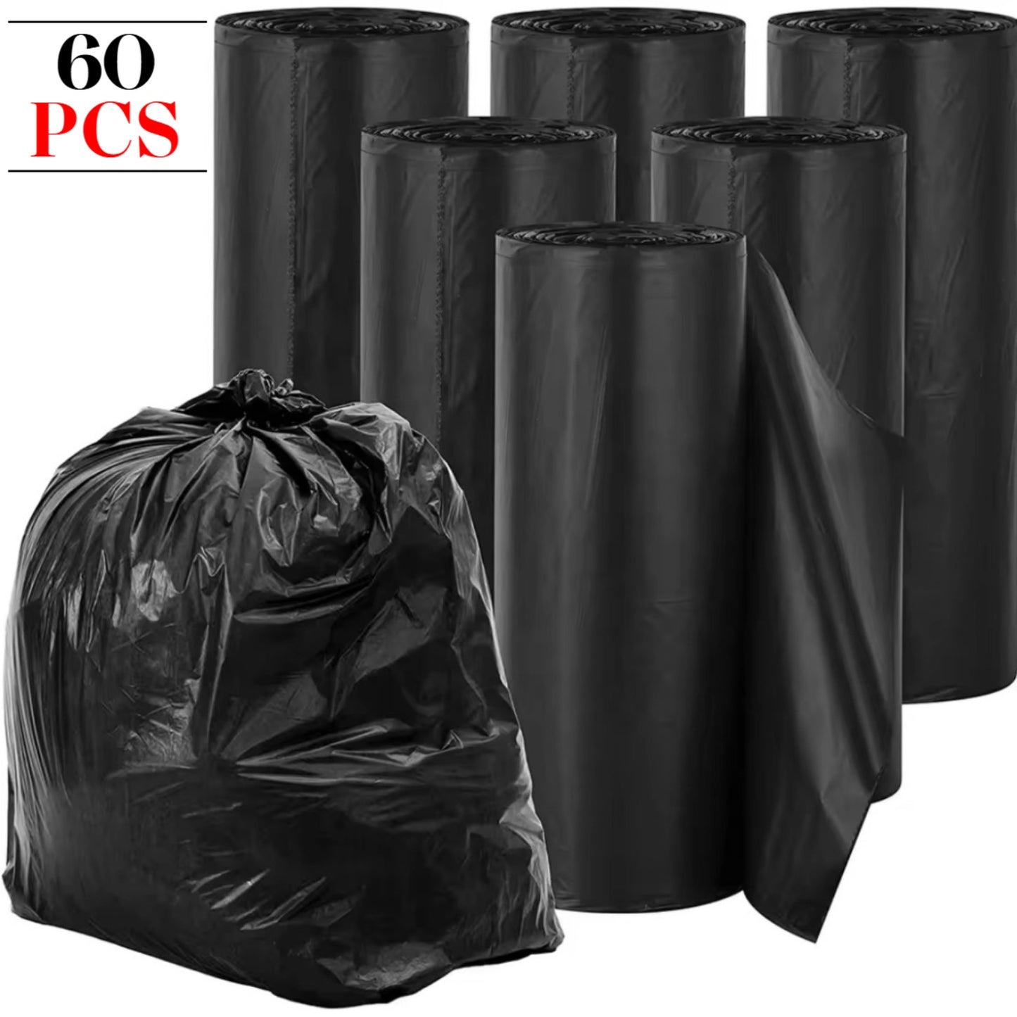 60 Lightweight 35 Gallon Stretchable Garbage Bags - Star Sealed Bottom, Black Plastic Lining, Not Available On Weekends, Banned From Amazon