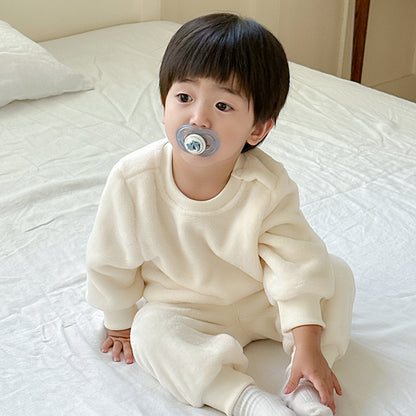 Children's Suit Autumn And Winter Boys And Girls Fleece-lined Thermal Pajamas