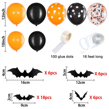 Bat Sticker Halloween Black Orange Party Decoration
