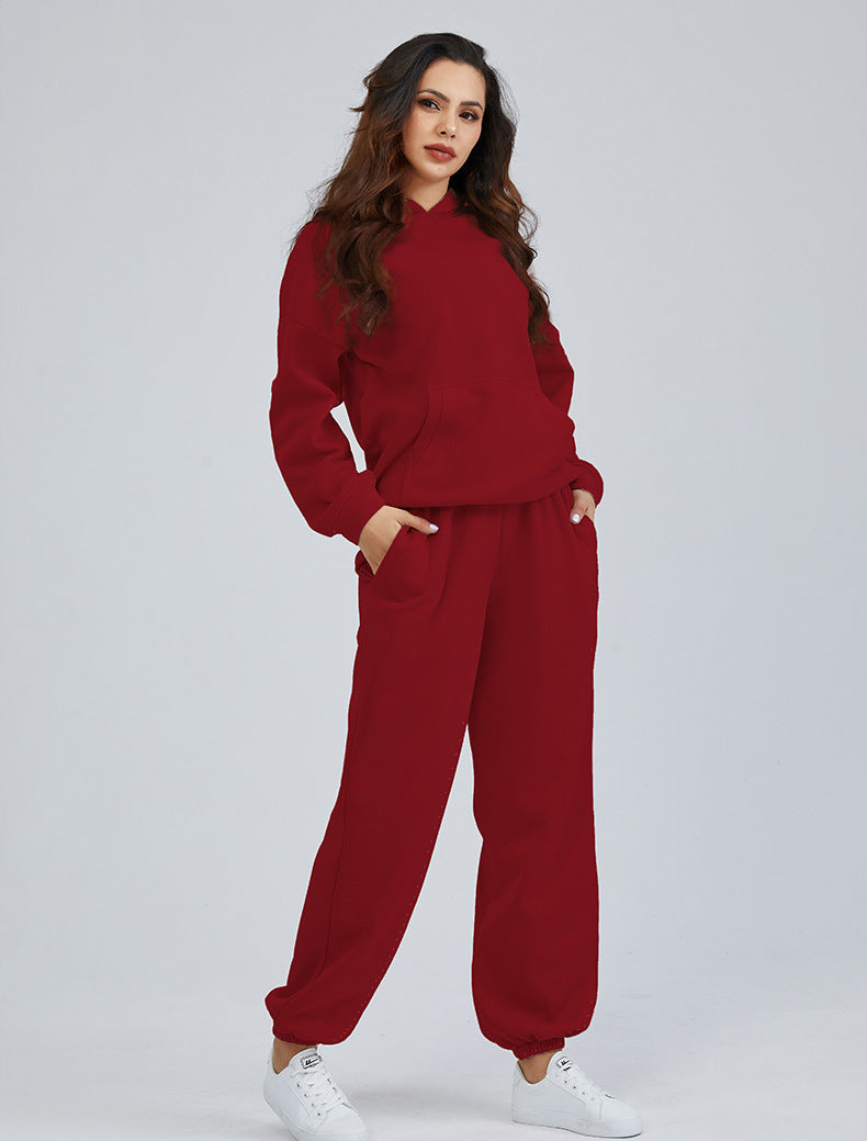 Women's Hooded Pocket Sports And Leisure Two-piece Suit