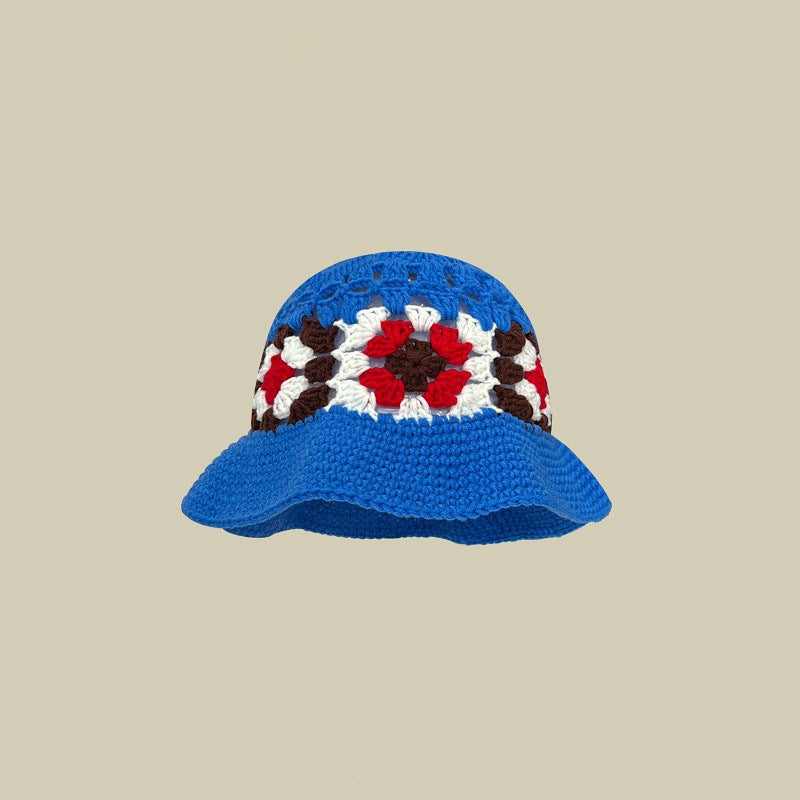 Japanese-style Retro Hollow Flower Handmade Knitted Bucket Hat Women