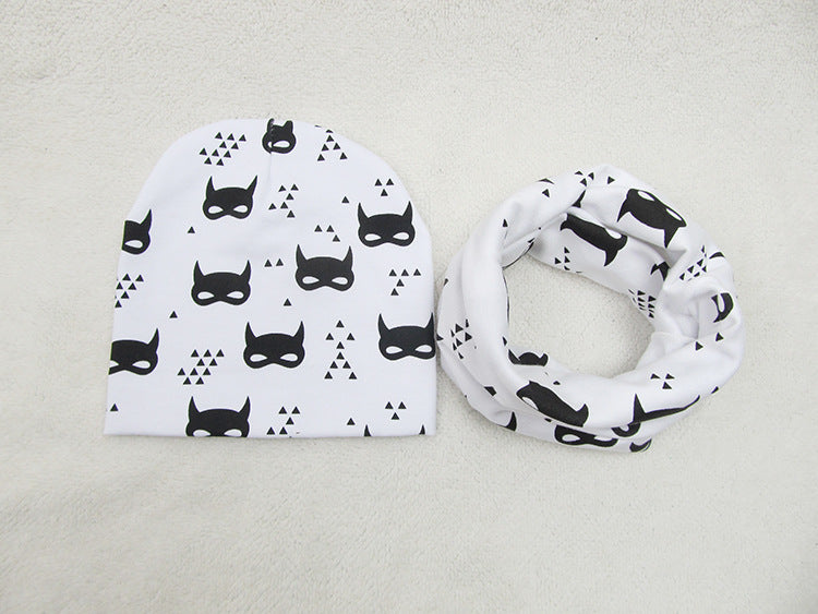 Children's Pullover Hat Animal Print Hat Scarf Two-piece Set