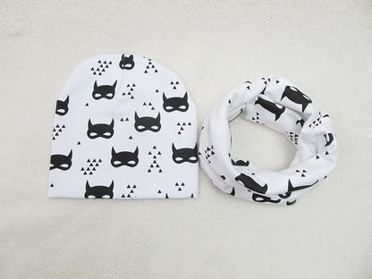 Children's Pullover Hat Animal Print Hat Scarf Two-piece Set