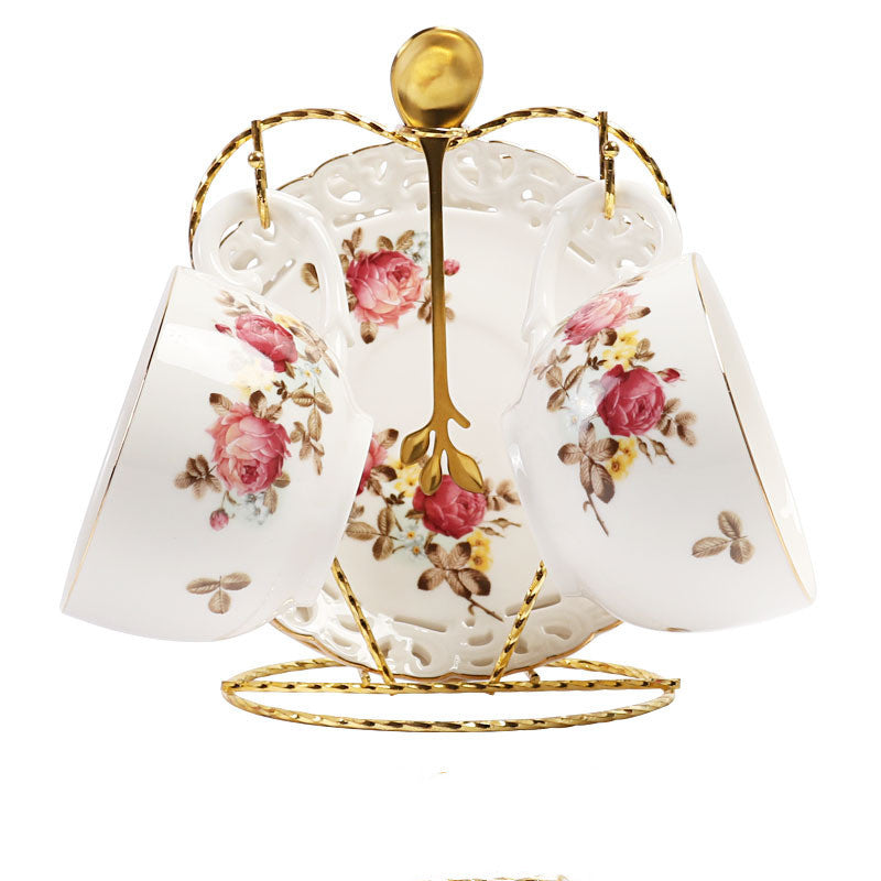 European Style Floral Coffee Cup Set Cup And Saucer Ceramic