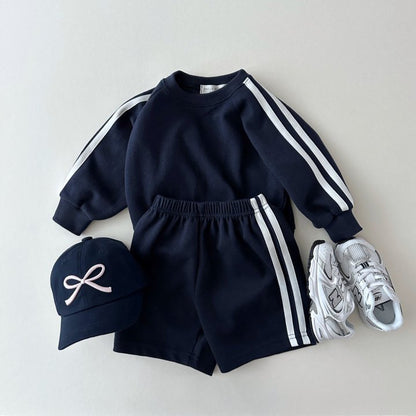 Boys And Girls Striped Color Matching Sports And Leisure Long Sleeve Two-piece Set