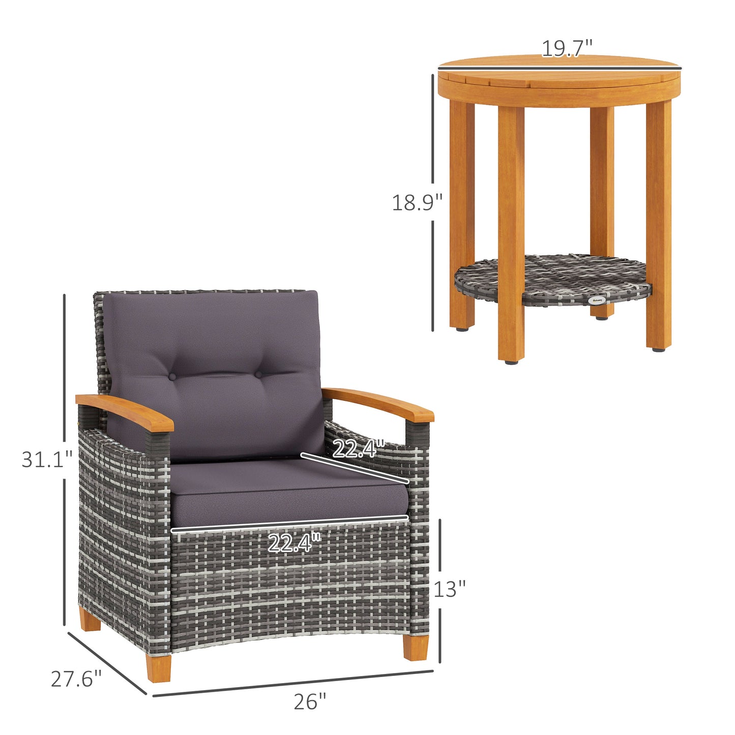 Outdoor Bistro Set Patio Furniture with Cushions for Porch
