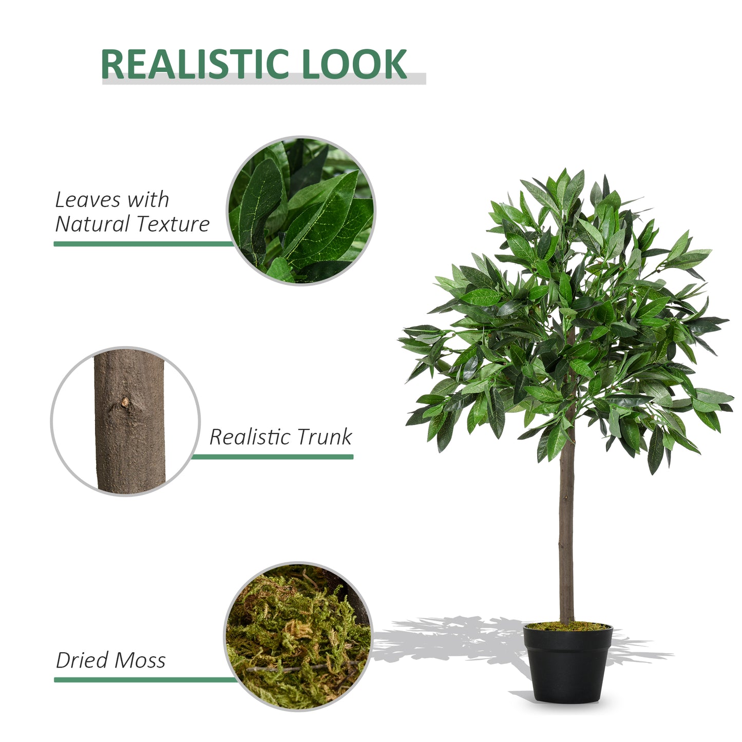 Artificial Bay Laurel Topiary Trees W/ Pot Fake, Set Of 2 90cm/3FT Indoor Greenery Plant Home Office Garden Decor Green