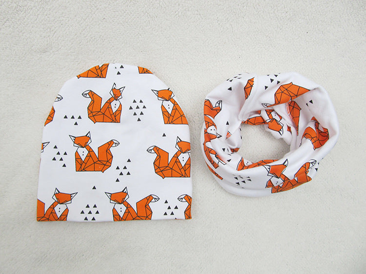 Children's Pullover Hat Animal Print Hat Scarf Two-piece Set