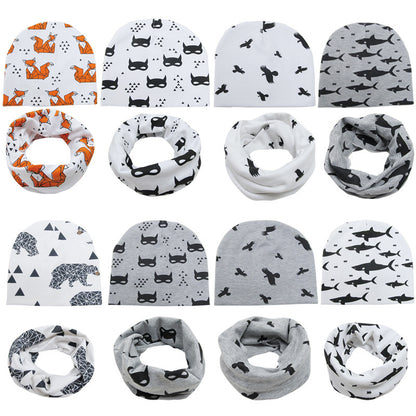 Children's Pullover Hat Animal Print Hat Scarf Two-piece Set