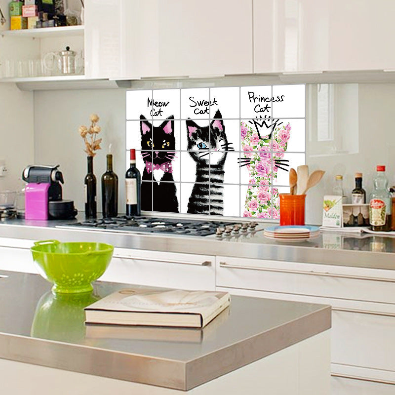 Three Kittens Kitchen Lampblack Tile Wall Background Decoration Room Sticker Paper
