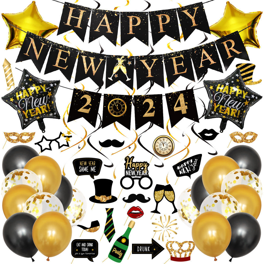Happy New Year Balloon Set Annual Meeting Decoration Props