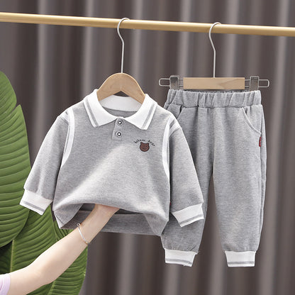 Children's Lapel Sweatshirt Sports Two-Piece Set