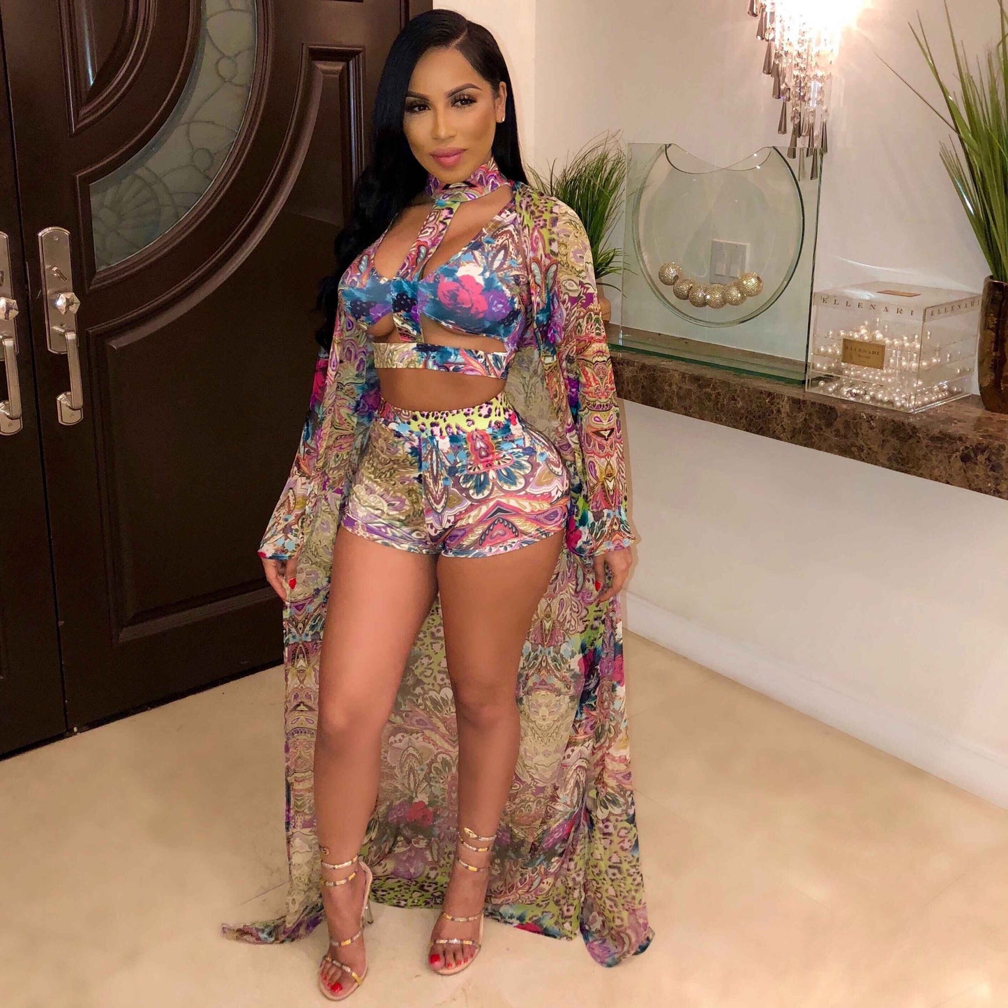Digital Printing Split Swimsuit Three Piece Set
