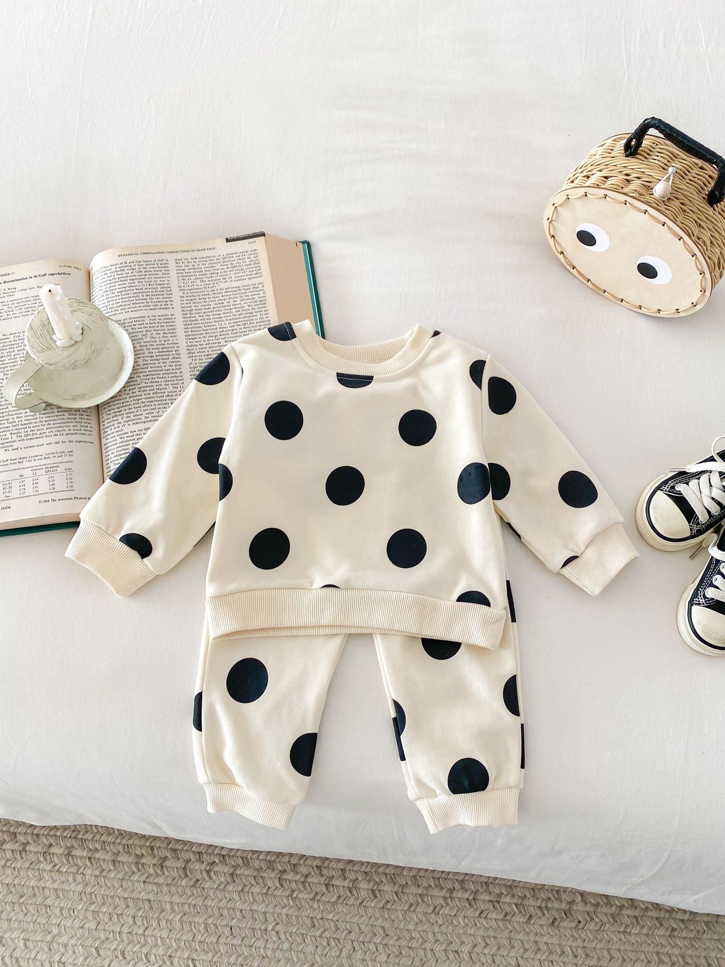 Cute Polka Dot Sweatshirt And Sweatpants Suit Leisure Sports Two-piece Set