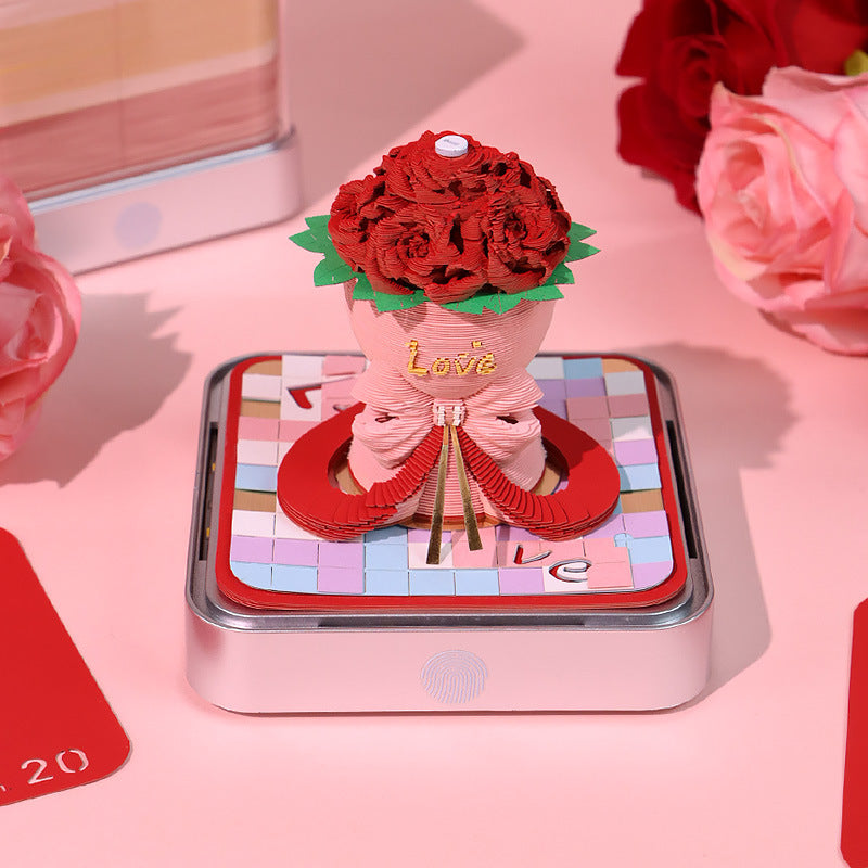 Paper Sculpture Calendar Rose 3D Sticky Notes Desktop Ornament