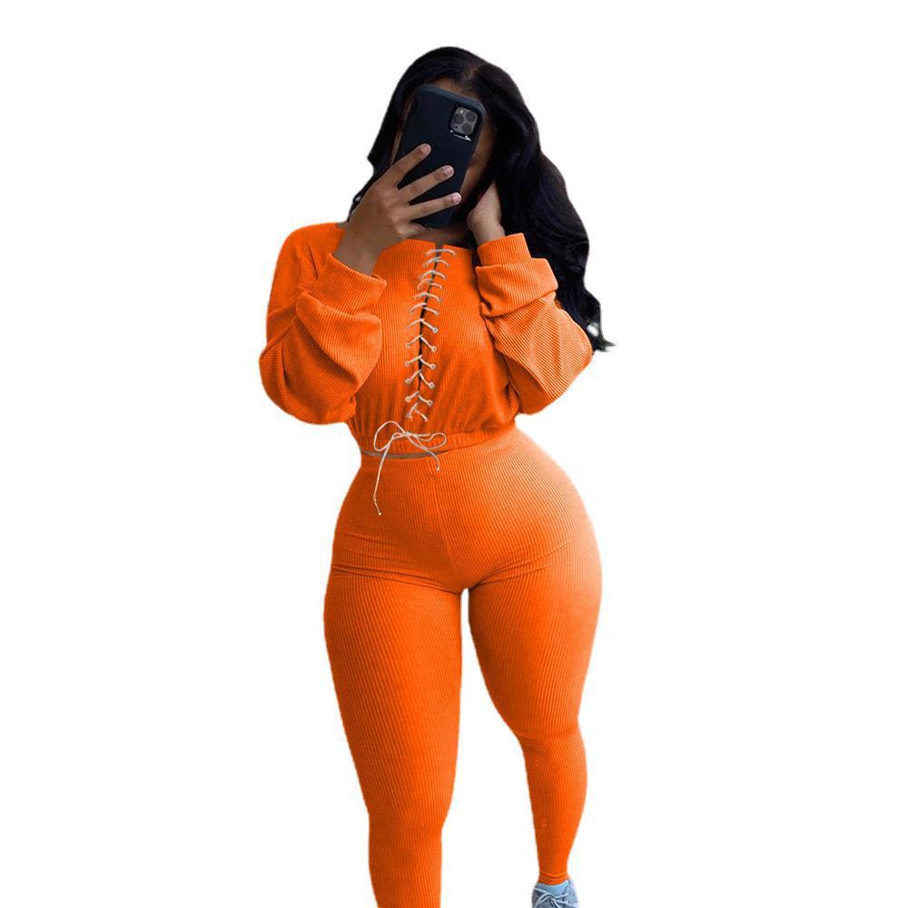 Autumn And Winter Tied Rope Leisure Sports Two-piece Set