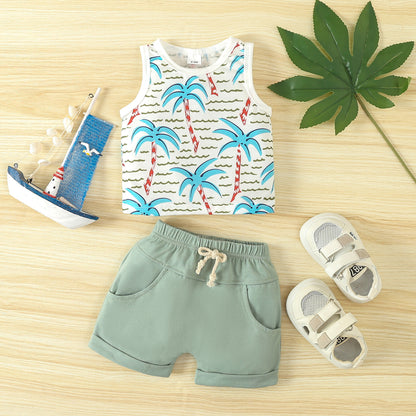 Spring Leisure Printed Vest Shorts Set