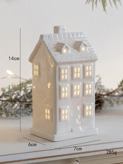 Christmas Decoration Ceramic Small House Small Night Lamp Desktop