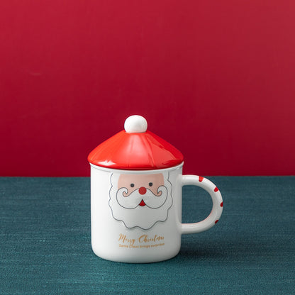 Christmas Mug With Lid Spoon Snowman Ceramic Mug
