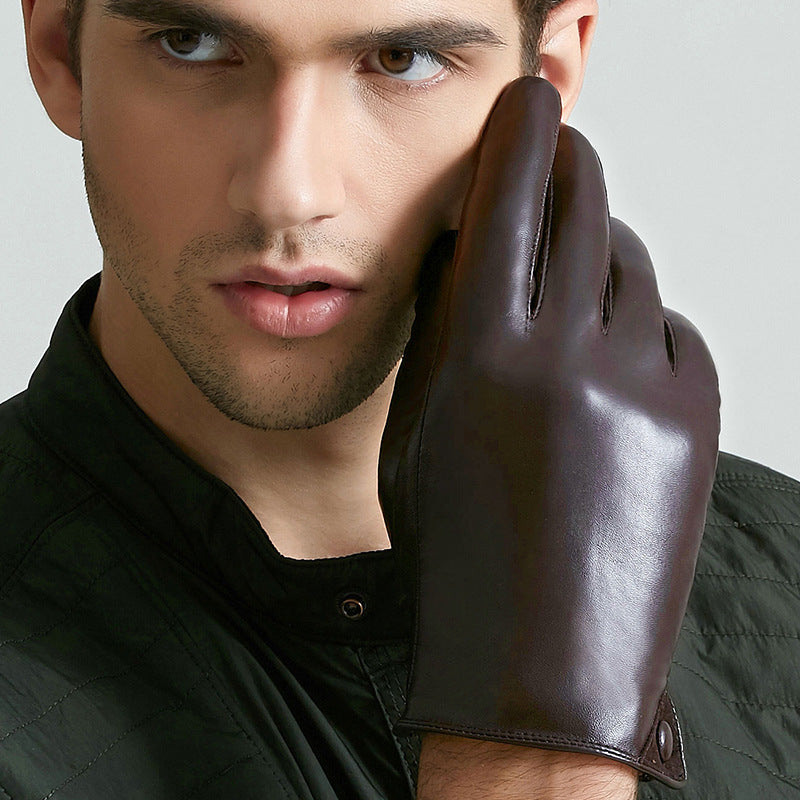 Leather Gloves Men's Winter Touch Screen Sheepskin